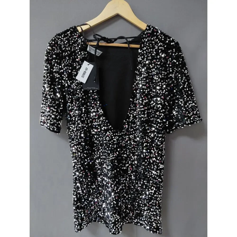 NWT 4th & Reckless Amelia Dress Black Sheath Mini Sequin Women Size XS
